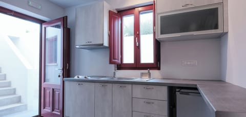 Studio Semi Basement with Private Patio | Private kitchenette | Mini-fridge, stovetop, cookware/dishes/utensils