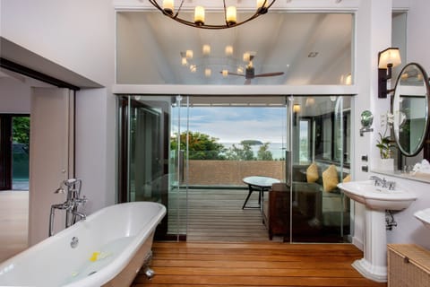 Two-Bedroom Pool Villa | Bathroom | Separate tub and shower, deep soaking tub, rainfall showerhead