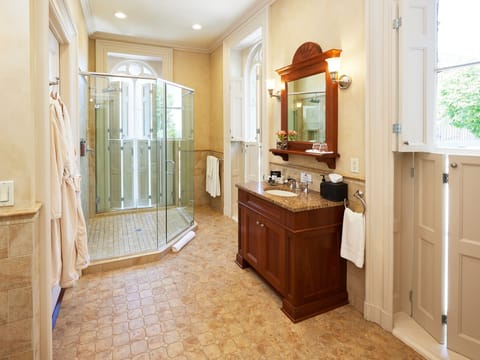 Luxury Room 7 | Bathroom | Designer toiletries, hair dryer, bathrobes, heated floors