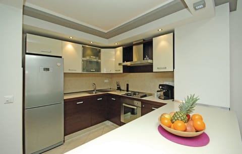 Apartment, Terrace, Sea View | Private kitchen | Fridge, microwave, oven, stovetop