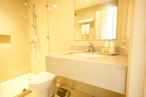 Deluxe Double or Twin Room, 2 Double Beds, Balcony, Pool View | Bathroom | Shower, free toiletries, slippers, towels