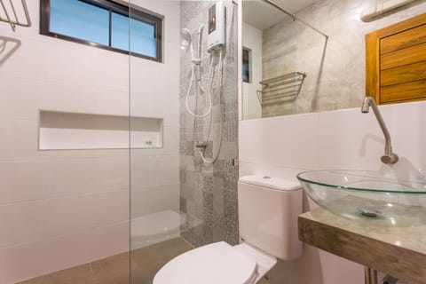 Shower, free toiletries, hair dryer, bidet