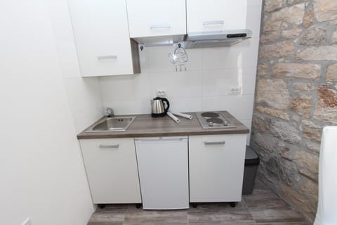 Studio, Terrace | Private kitchen | Fridge, microwave, stovetop, coffee/tea maker