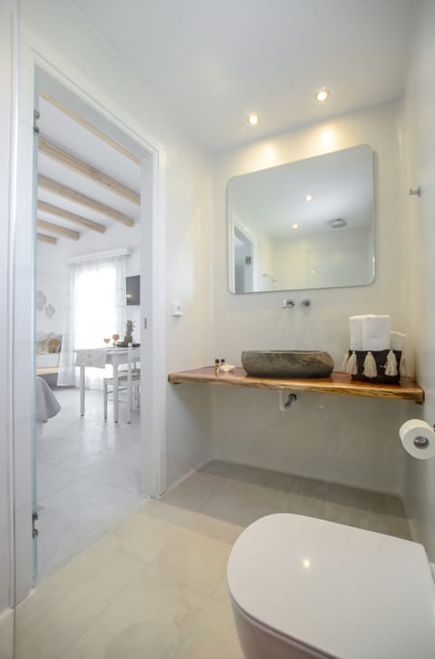 Studio, Pool View | Bathroom | Shower, hair dryer, towels