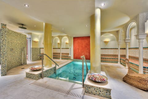 Indoor pool, open 7:30 AM to 7:30 PM, sun loungers