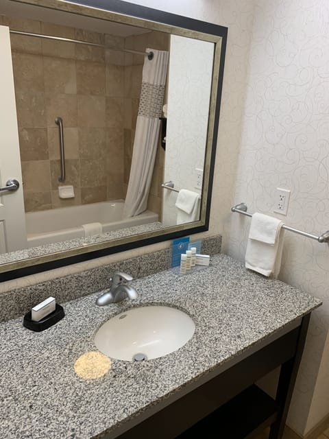 One King Bed, Accessible | Bathroom | Combined shower/tub, free toiletries, hair dryer, towels