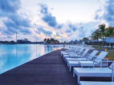 Outdoor pool, sun loungers