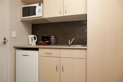 Fridge, microwave, coffee/tea maker, electric kettle