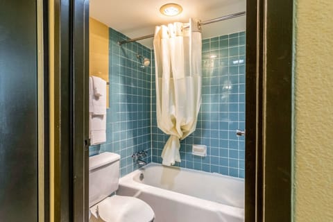 Combined shower/tub, towels