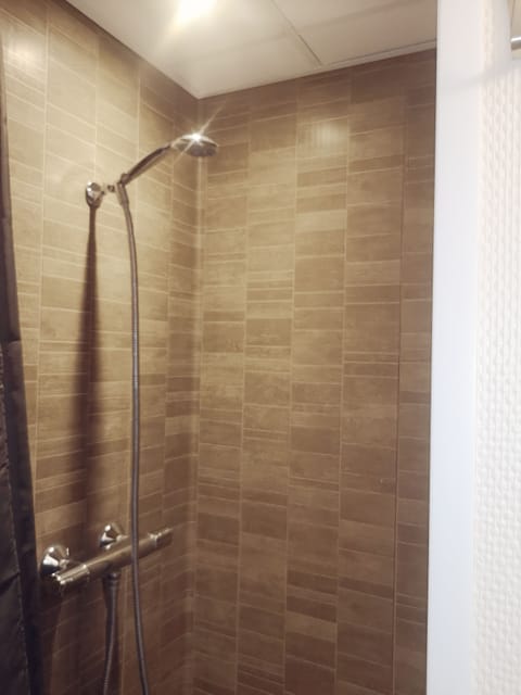 Shower, free toiletries, hair dryer