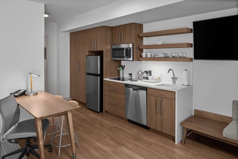 Studio Suite, 1 Double Bed (Mobility Accessible, Roll-In Shower) | Private kitchen | Fridge, microwave, dishwasher, coffee/tea maker