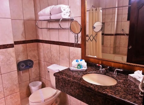 Standard Double Room, 2 Queen Beds | Bathroom | Deep soaking tub, rainfall showerhead, designer toiletries, hair dryer