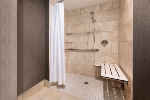 Room, 1 King Bed, Accessible (SHOWER) | Bathroom | Combined shower/tub, designer toiletries, hair dryer, towels