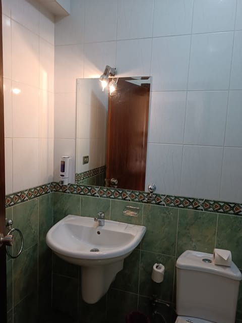 Combined shower/tub, free toiletries, hair dryer, towels