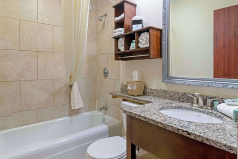 Standard Room, 2 Queen Beds, Non Smoking, Refrigerator & Microwave | Bathroom | Combined shower/tub, free toiletries, hair dryer, towels