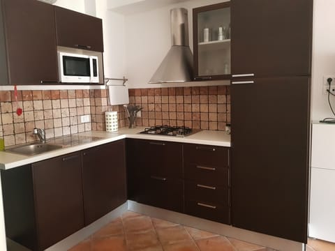 Apartment, City View (Peleo) | Private kitchen | Fridge, microwave, stovetop, cookware/dishes/utensils