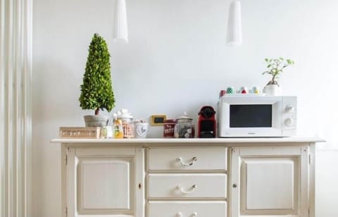 Full-size fridge, microwave, stovetop, toaster