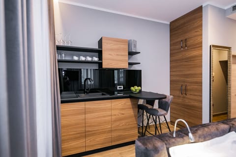 Deluxe Studio (209) | Private kitchenette | Fridge, freezer, paper towels