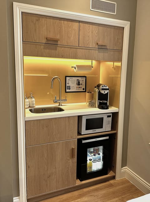 Fridge, microwave, espresso maker