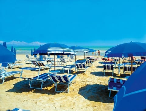 Beach nearby, sun loungers, beach umbrellas