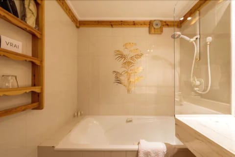 Combined shower/tub, free toiletries, hair dryer, bathrobes