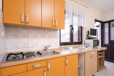 Apartment (A2) | Private kitchen | Fridge, stovetop, coffee/tea maker, electric kettle