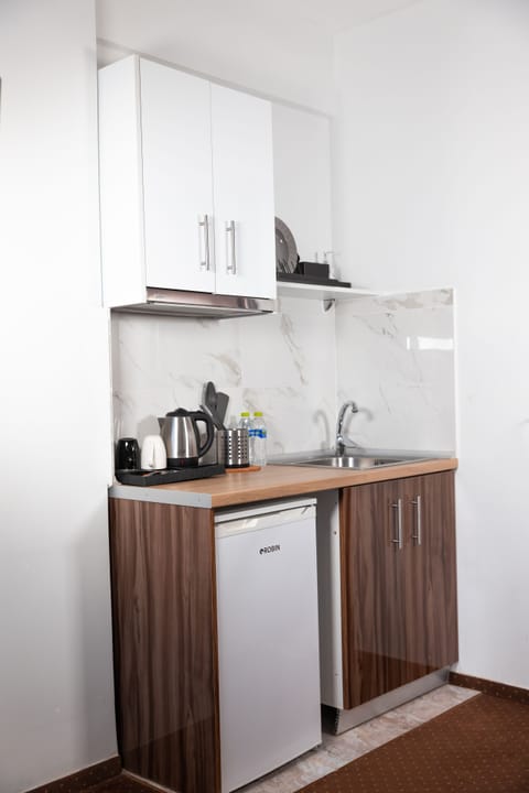 Deluxe Double Room, Kitchenette | Private kitchen | Fridge, electric kettle