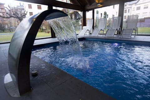 Indoor pool, outdoor pool, sun loungers