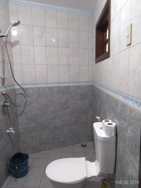 Shower, free toiletries, bidet, towels