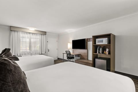 Room, 2 Queen Beds, Non Smoking | Desk, laptop workspace, blackout drapes, iron/ironing board