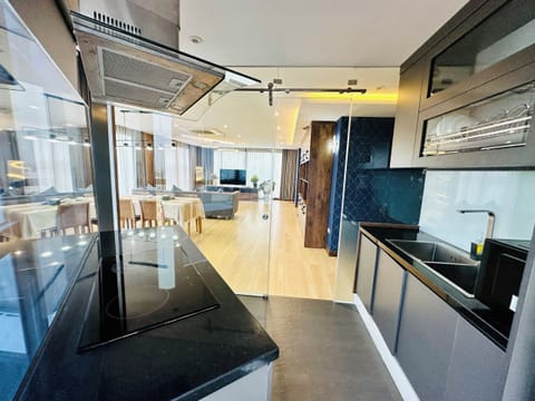 Panoramic Penthouse, 2 Bedrooms | Private kitchen | Fridge, microwave, stovetop, electric kettle