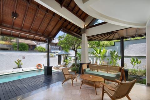 Villa, 2 Bedrooms, Private Pool | Living area | 20-inch TV with satellite channels, DVD player