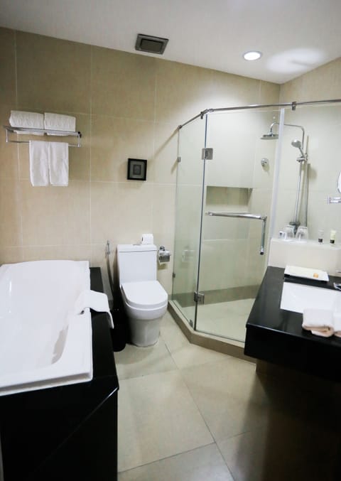 Deluxe Room | Bathroom | Shower, rainfall showerhead, free toiletries, hair dryer