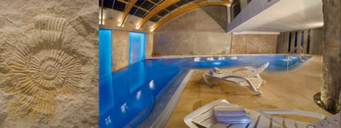 Indoor pool, outdoor pool, sun loungers