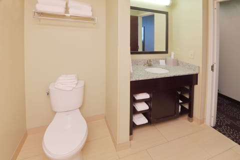 Combined shower/tub, eco-friendly toiletries, hair dryer, towels