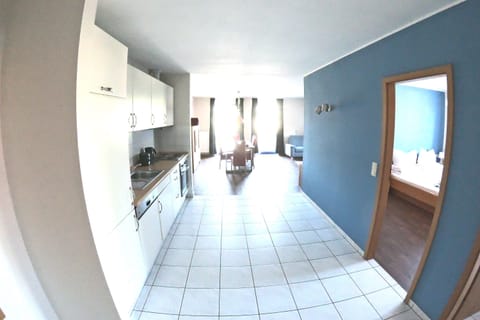 3-room apartment with balcony at Classee | Private kitchen | Full-size fridge, oven, stovetop, electric kettle