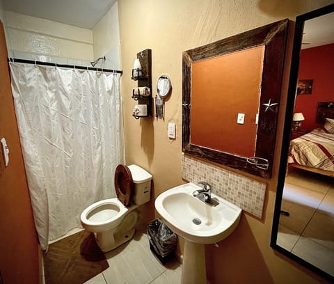 Shower, towels, soap, shampoo