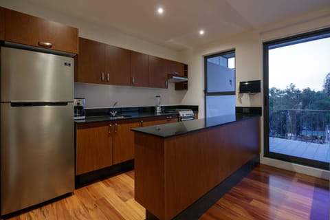 Full-size fridge, microwave, oven, stovetop