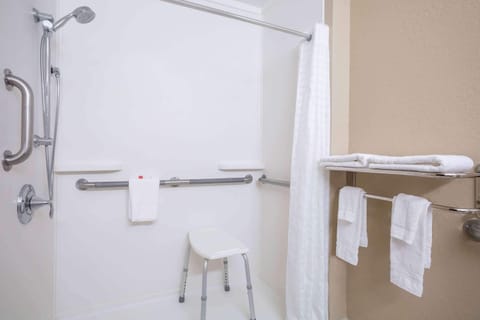 Combined shower/tub, hair dryer, towels