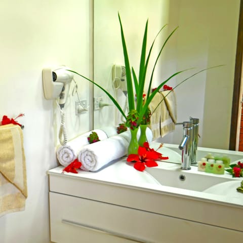 Delightful Waterfront Studio | Bathroom | Shower, free toiletries, hair dryer, towels