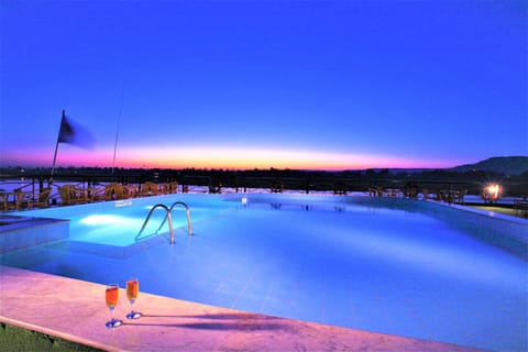 Outdoor pool, a rooftop pool, sun loungers