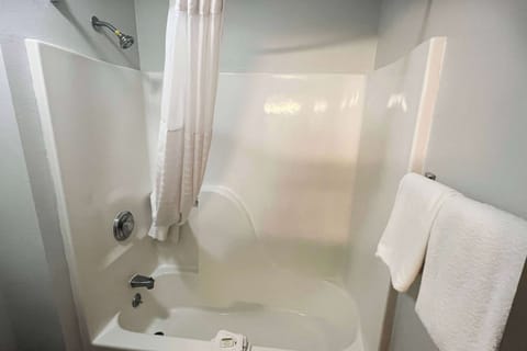 Combined shower/tub, free toiletries, hair dryer, towels