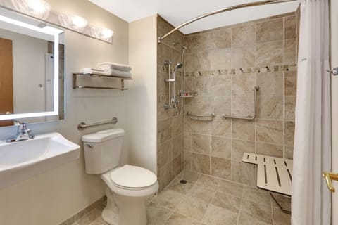 Room, 2 Queen Beds, Accessible, Non Smoking | Bathroom | Combined shower/tub, deep soaking tub, hydromassage showerhead