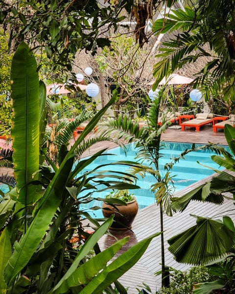 Outdoor pool, pool umbrellas