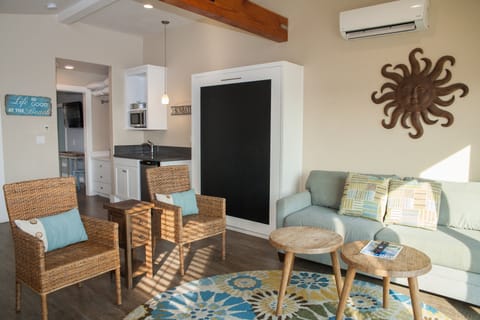 42-inch flat-screen TV with cable channels, TV, iPod dock