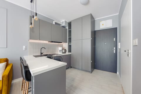 Apartment (38 E - ul. Kaprala Koniecznego 7E) | Private kitchenette | Fridge, stovetop, electric kettle, cookware/dishes/utensils