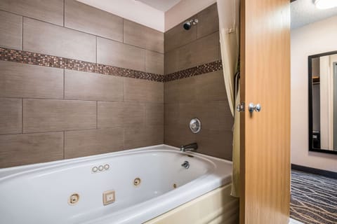 Combined shower/tub, free toiletries, hair dryer, towels