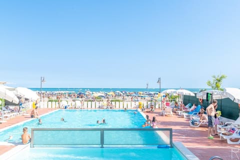 Seasonal outdoor pool, sun loungers