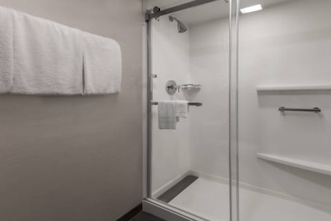 Combined shower/tub, free toiletries, hair dryer, towels