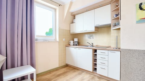 Apartament (19) | Private kitchen | Fridge, stovetop, electric kettle, cookware/dishes/utensils